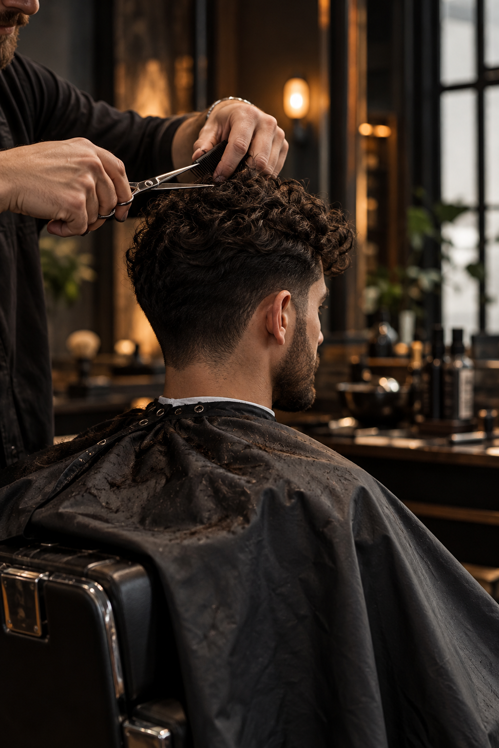 Customer receiving a haircut from a barber
